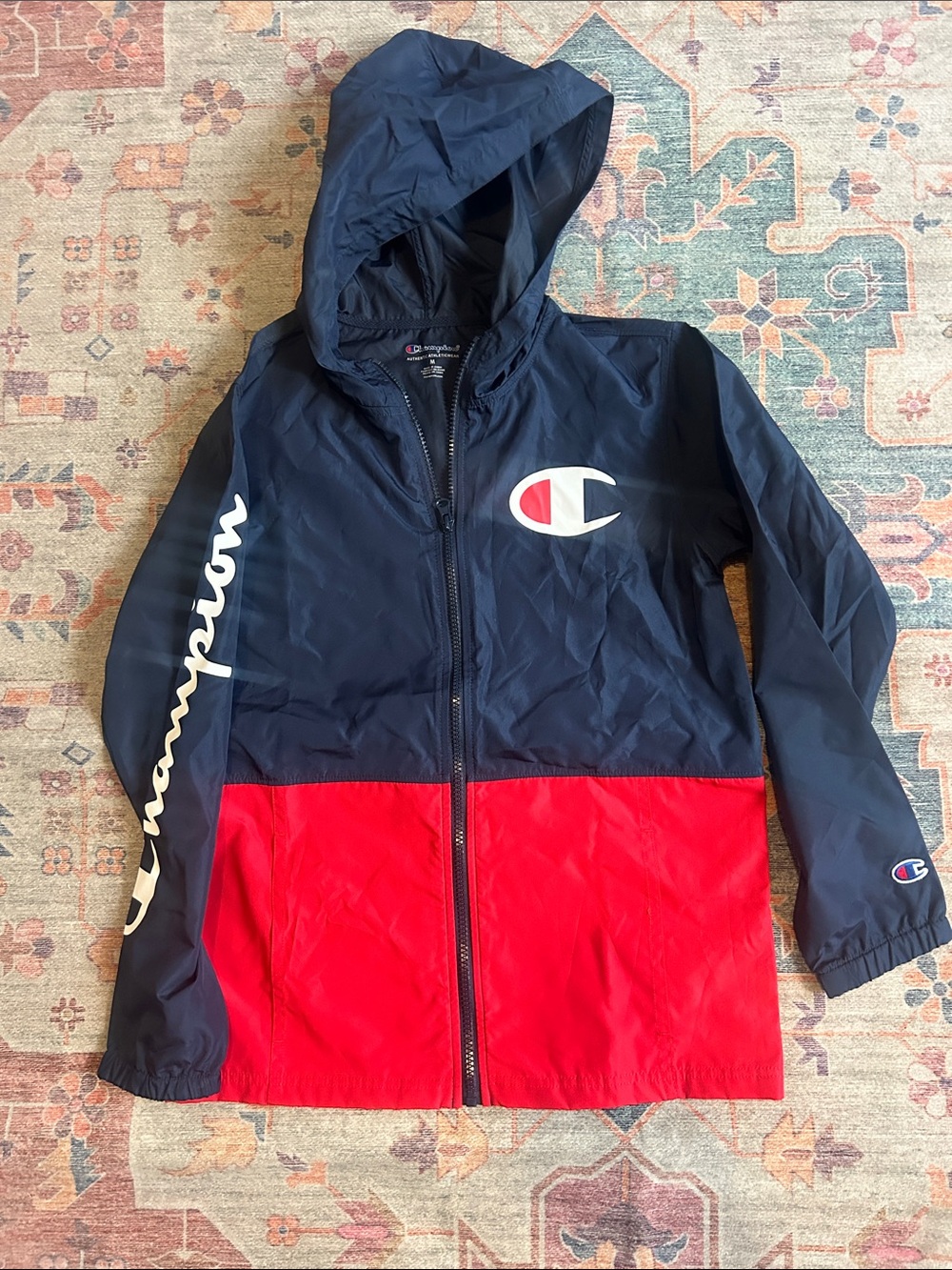 Champion Navy and Red Colorblock Hooded Jacket